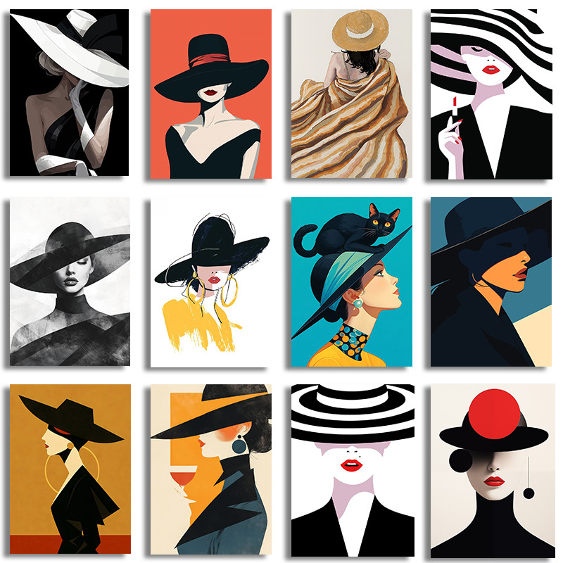 Women Fashion Hats - 1 peça de tela sem moldura,
