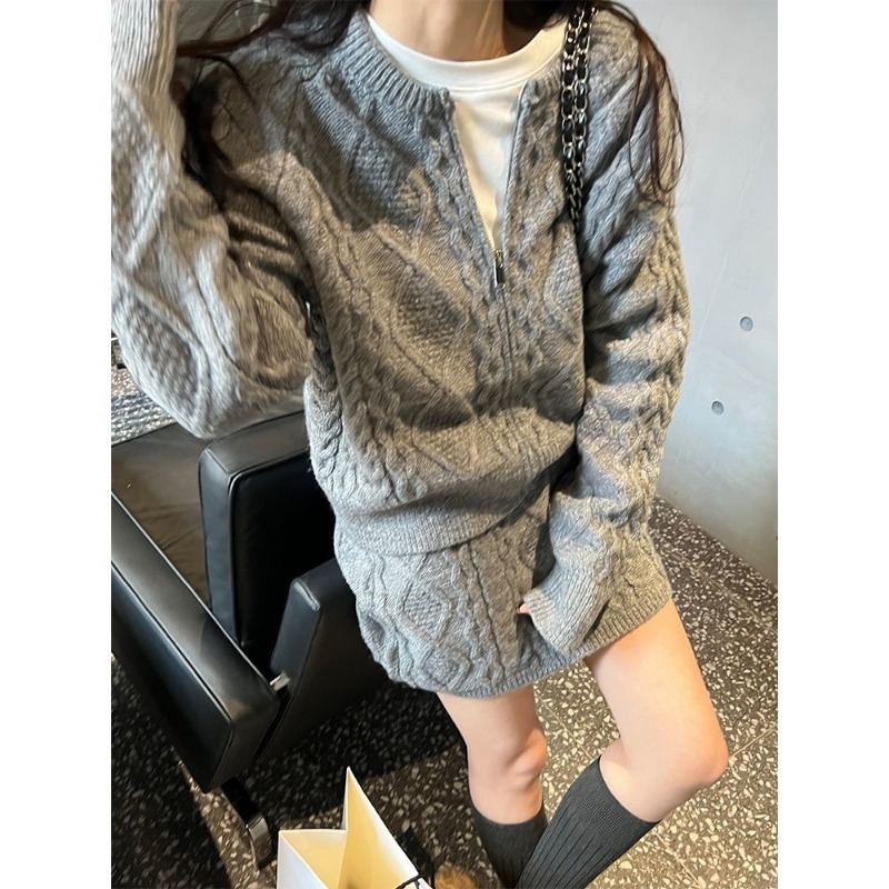 Women'S Fashion Long Coat - Casaco de Malha com Zíper e