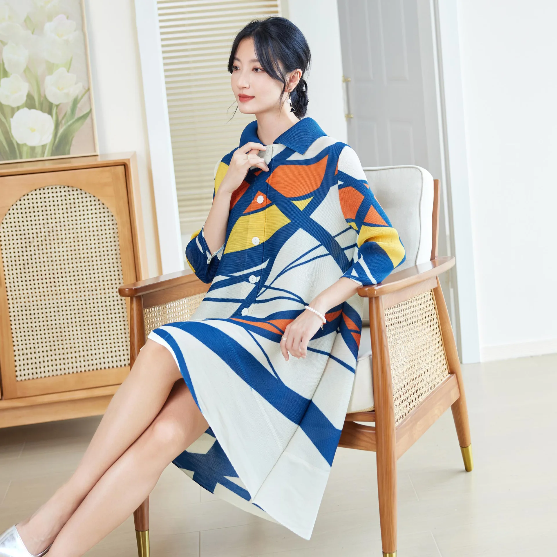 Longline Cardigan Knit - Vestido Plissado Estilo Miyake para Mulheres,