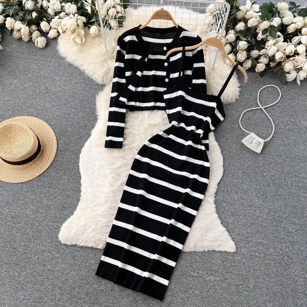 Longline Cardigan Knit - Coreano doce hit cor retalhos listrado