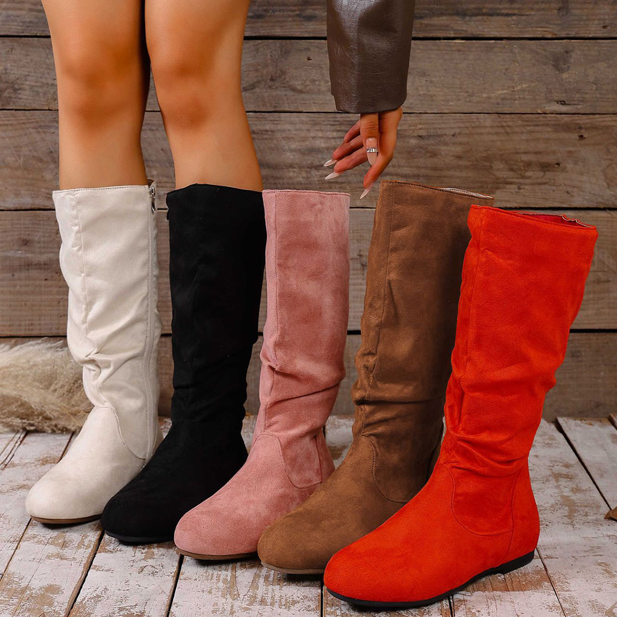 Women'S Fashion Knee High Boots - Botas de Motocicleta Casuais de Camurça