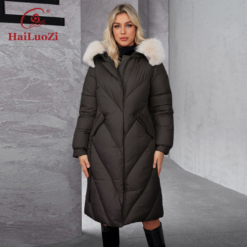 Women'S Fashion Long Coat - HaiLuoZi-Casaco Parka Longo com Capuz de