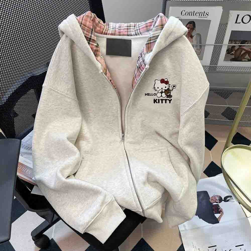 Women'S Fashion Long Coat - Moletom Feminino com Capuz Hello Kitty,