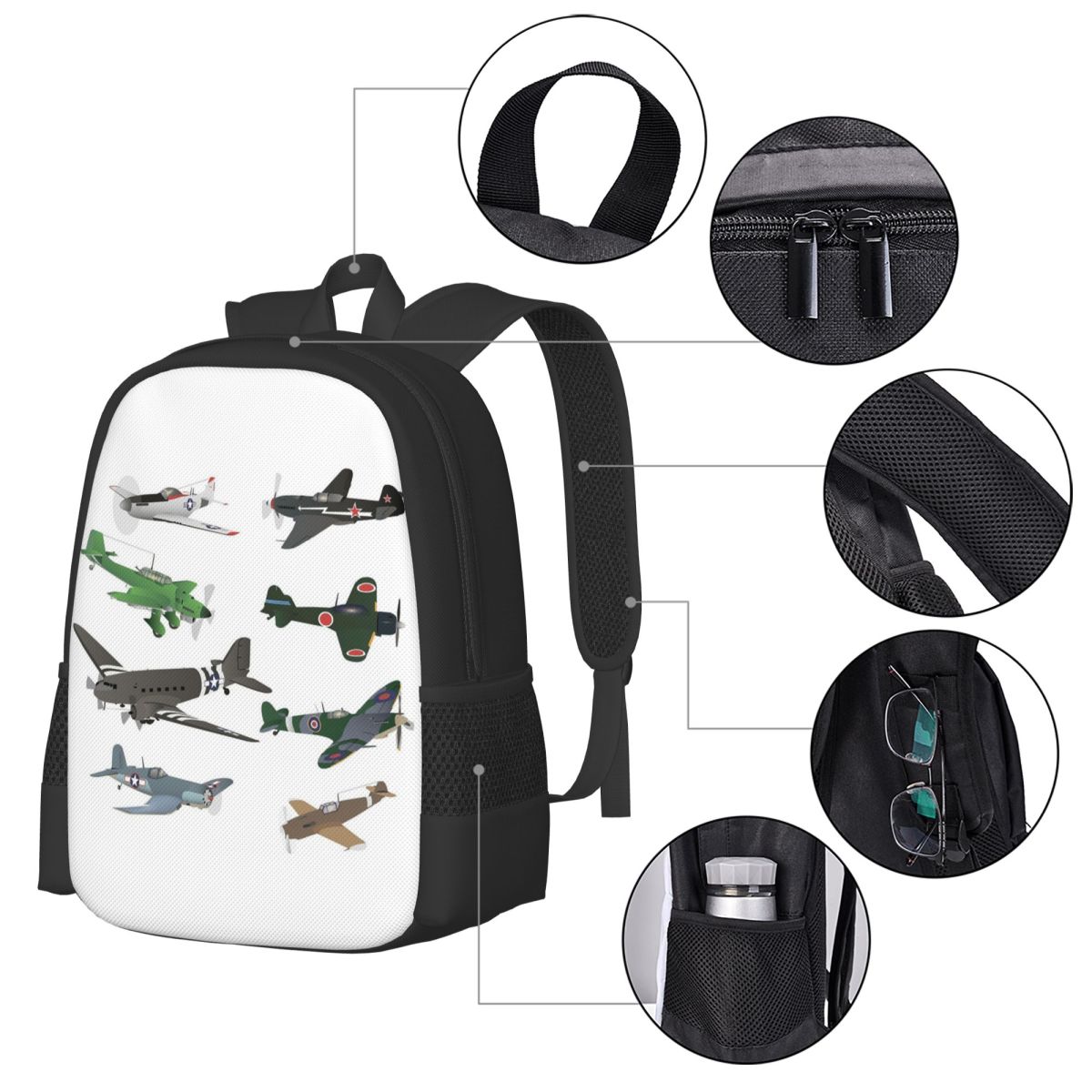 Mochila escolar com vários avi - Women'S Fashion Ww2 avaliação e preço