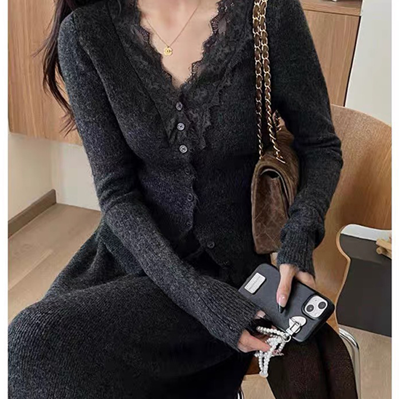 Coreano renda de manga comprid - Longline Cardigan Knit avaliação e preço