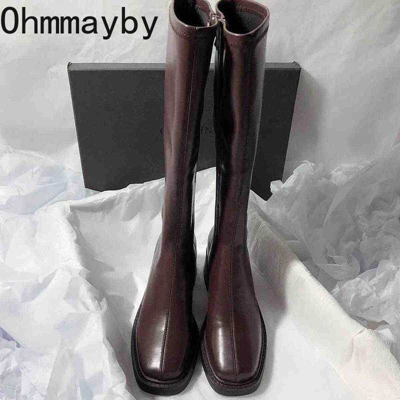 Vintage salto grosso feminino  - Women'S Fashion Knee High Boots avaliação e preço