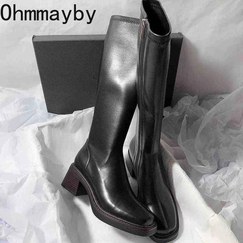 Vintage salto grosso feminino  - Women'S Fashion Knee High Boots avaliação e preço