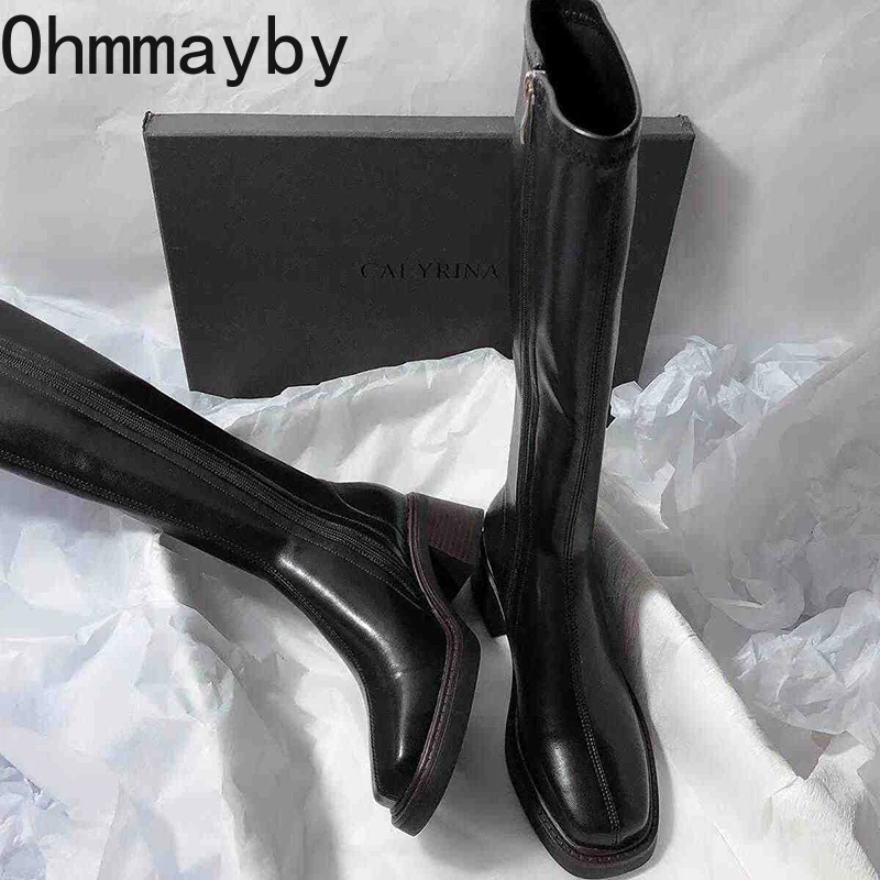 Vintage salto grosso feminino  - Women'S Fashion Knee High Boots avaliação e preço