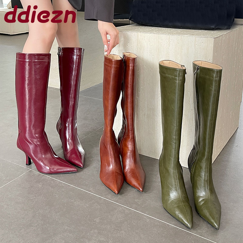 Moda dedo do pé apontado senho - Women'S Fashion Knee High Boots avaliação e preço