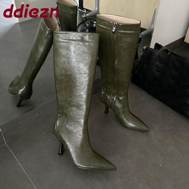 Moda dedo do pé apontado senho - Women'S Fashion Knee High Boots avaliação e preço