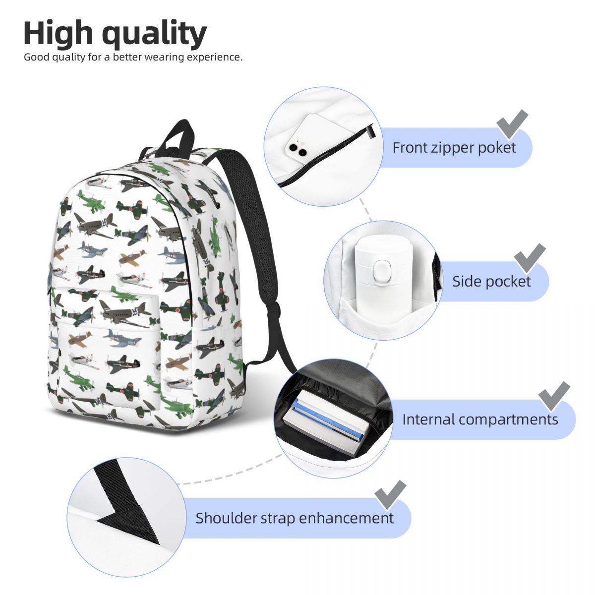 Mochila escolar com vários avi - Women'S Fashion Ww2 avaliação e preço