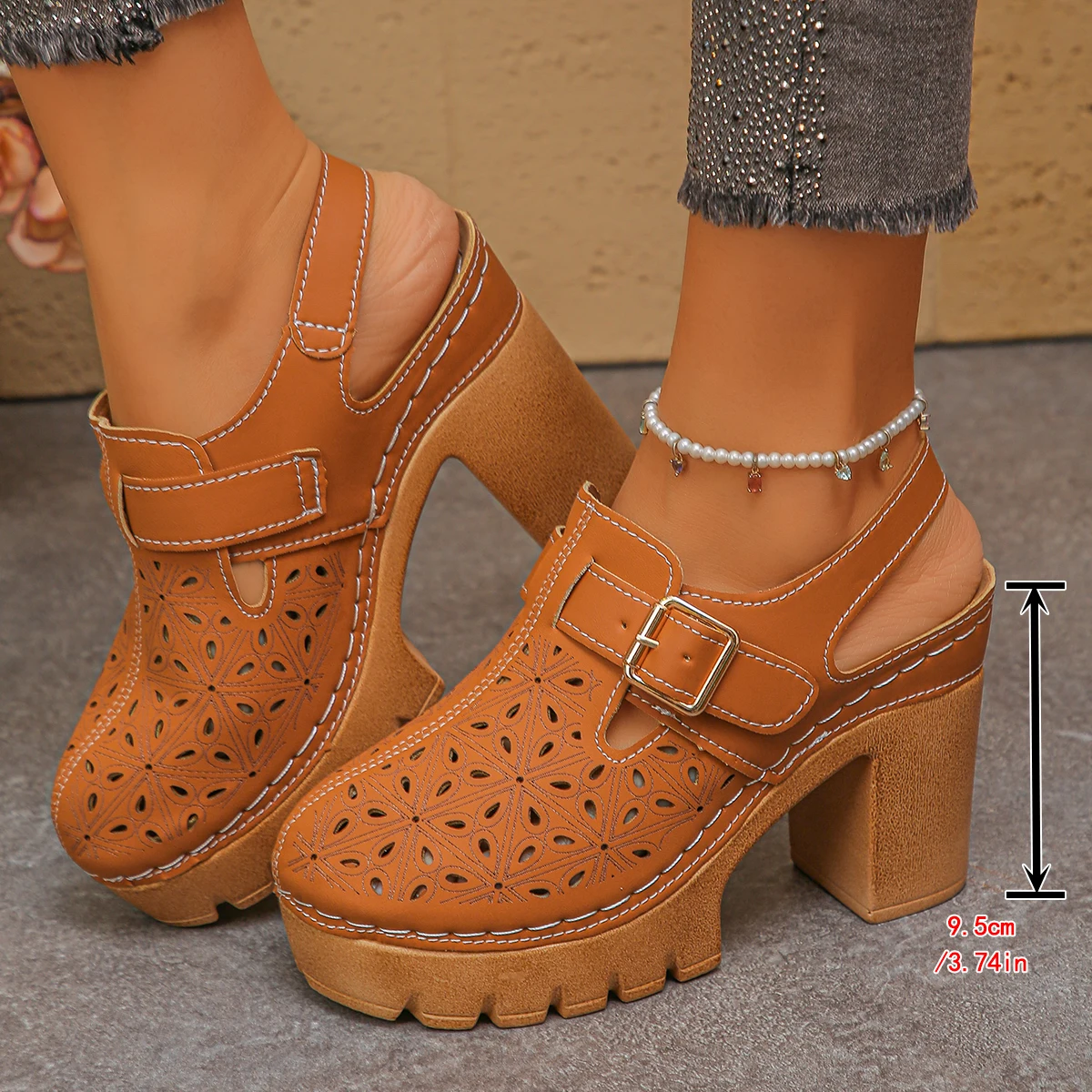 Sandálias de salto grosso femi - Women Fashion Hats avaliação e preço