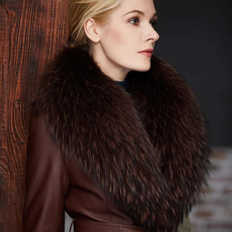 Gola de pele de guaxinim femin - Women'S Fashion Long Coat avaliação e preço